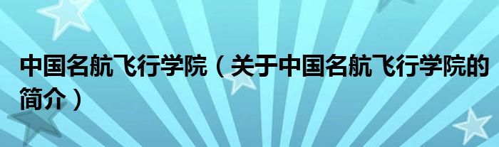 中国名航飞行学院（关于中国名航飞行学院的简介）