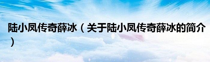 陆小凤传奇薛冰（关于陆小凤传奇薛冰的简介）