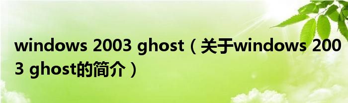 windows 2003 ghost（关于windows 2003 ghost的简介）