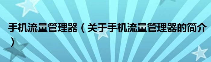 手机流量管理器（关于手机流量管理器的简介）
