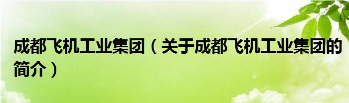 成都飞机工业集团（关于成都飞机工业集团的简介）