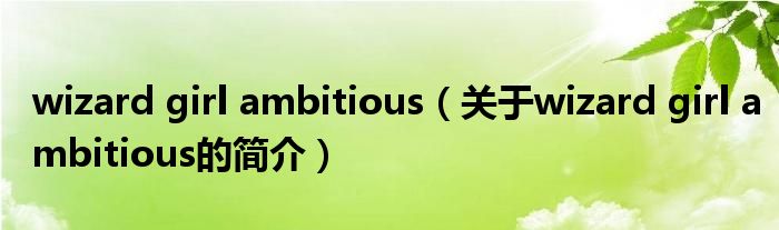 wizard girl ambitious（关于wizard girl ambitious的简介）