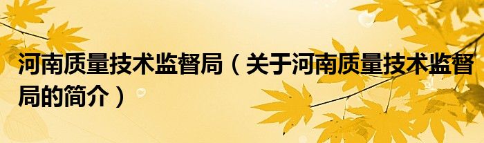 河南质量技术监督局（关于河南质量技术监督局的简介）