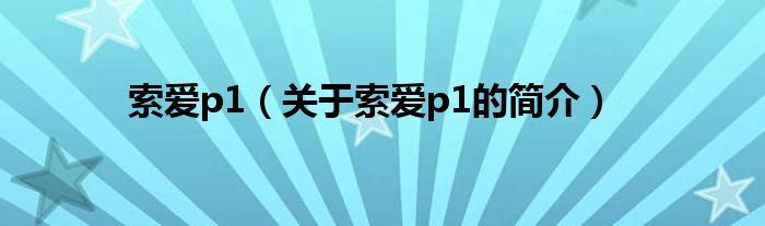 索爱p1（关于索爱p1的简介）