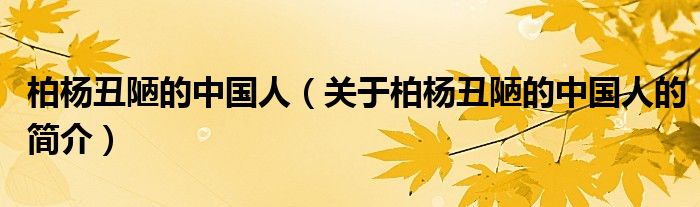 柏杨丑陋的中国人（关于柏杨丑陋的中国人的简介）
