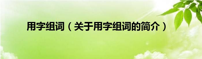 用字组词（关于用字组词的简介）