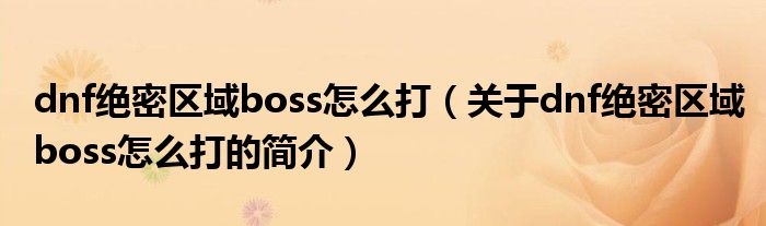 dnf绝密区域boss怎么打（关于dnf绝密区域boss怎么打的简介）