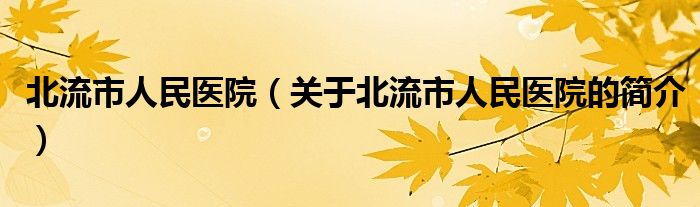 北流市人民医院（关于北流市人民医院的简介）