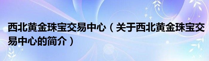 西北黄金珠宝交易中心（关于西北黄金珠宝交易中心的简介）