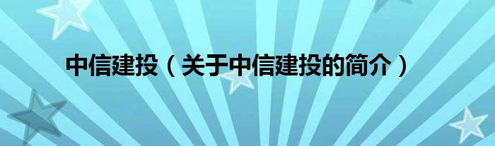 中信建投（关于中信建投的简介）