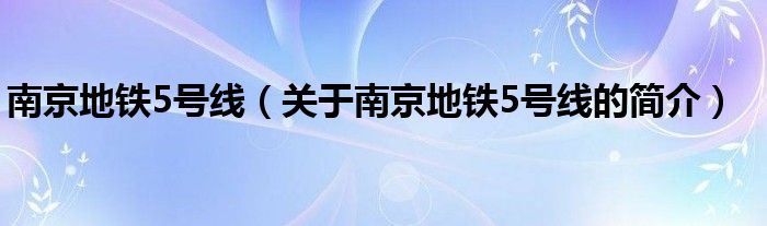 南京地铁5号线（关于南京地铁5号线的简介）