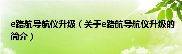 e路航导航仪升级（关于e路航导航仪升级的简介）