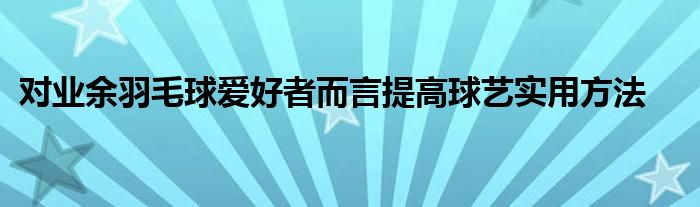 对业余羽毛球爱好者而言提高球艺实用方法