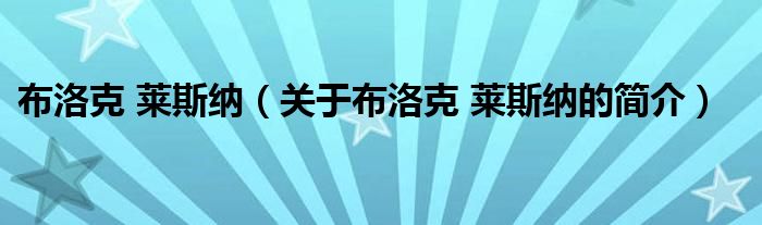 布洛克 莱斯纳（关于布洛克 莱斯纳的简介）