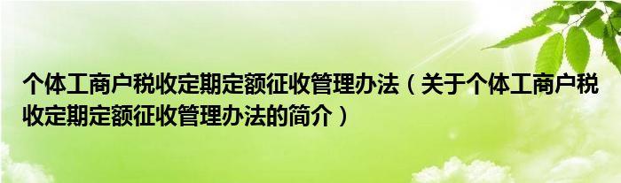 个体工商户税收定期定额征收管理办法（关于个体工商户税收定期定额征收管理办法的简介）