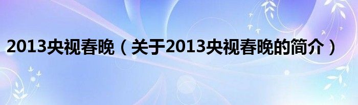 2013央视春晚（关于2013央视春晚的简介）