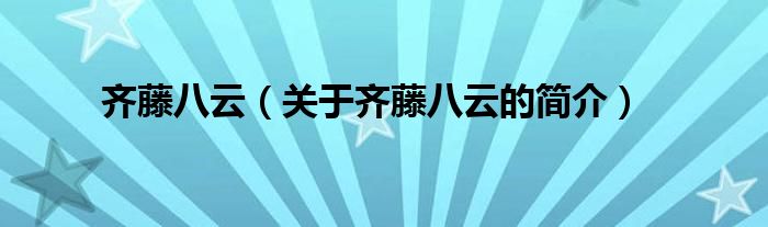 齐藤八云（关于齐藤八云的简介）