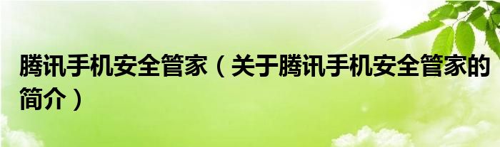 腾讯手机安全管家（关于腾讯手机安全管家的简介）