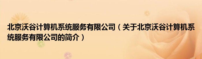 北京沃谷计算机系统服务有限公司（关于北京沃谷计算机系统服务有限公司的简介）