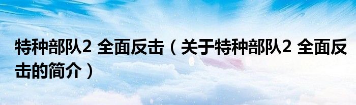 特种部队2 全面反击（关于特种部队2 全面反击的简介）