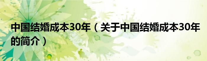 中国结婚成本30年（关于中国结婚成本30年的简介）