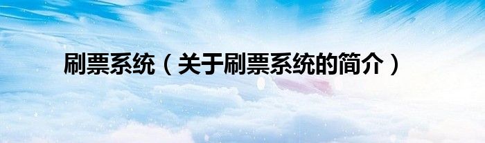 刷票系统（关于刷票系统的简介）