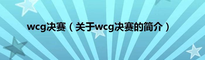 wcg决赛（关于wcg决赛的简介）