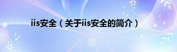 iis安全（关于iis安全的简介）