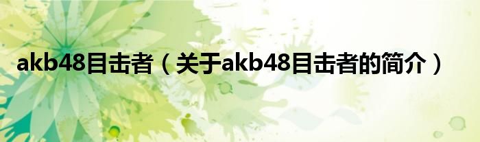 akb48目击者（关于akb48目击者的简介）