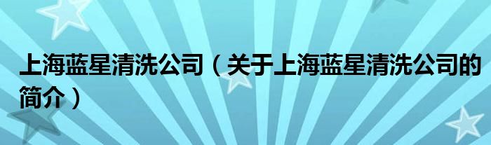 上海蓝星清洗公司（关于上海蓝星清洗公司的简介）