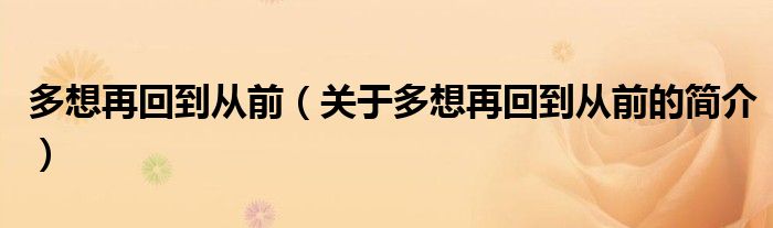 多想再回到从前（关于多想再回到从前的简介）