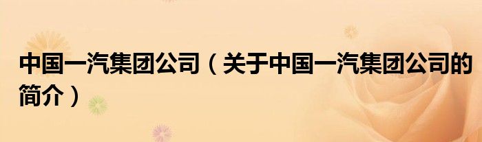 中国一汽集团公司（关于中国一汽集团公司的简介）