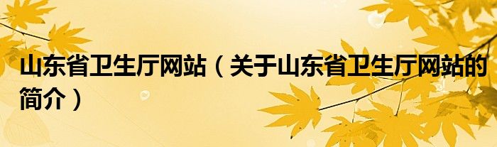 山东省卫生厅网站（关于山东省卫生厅网站的简介）