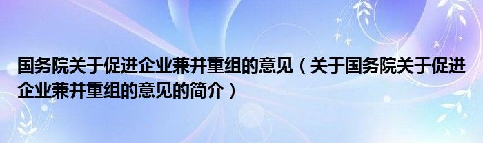 国务院关于促进企业兼并重组的意见（关于国务院关于促进企业兼并重组的意见的简介）