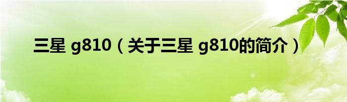 三星 g810（关于三星 g810的简介）