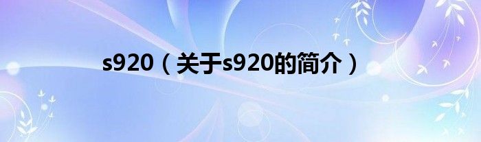 s920（关于s920的简介）