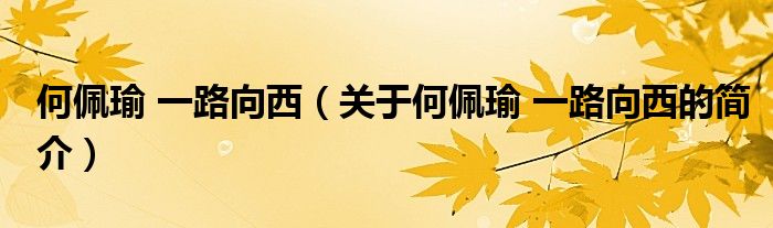 何佩瑜 一路向西（关于何佩瑜 一路向西的简介）
