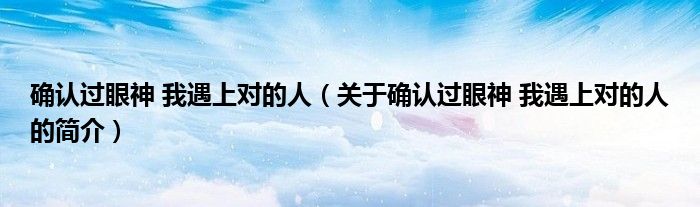 确认过眼神 我遇上对的人（关于确认过眼神 我遇上对的人的简介）