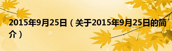 2015年9月25日（关于2015年9月25日的简介）