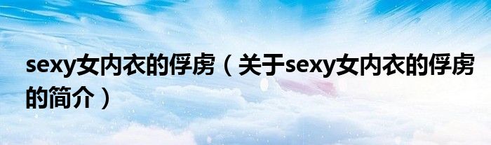 sexy女内衣的俘虏（关于sexy女内衣的俘虏的简介）