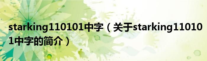 starking110101中字（关于starking110101中字的简介）