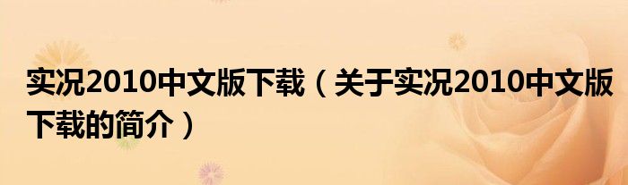 实况2010中文版下载（关于实况2010中文版下载的简介）