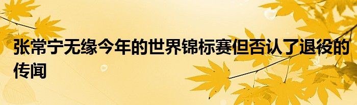 张常宁无缘今年的世界锦标赛但否认了退役的传闻