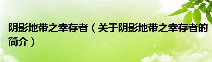 阴影地带之幸存者（关于阴影地带之幸存者的简介）