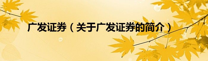 广发证券（关于广发证券的简介）