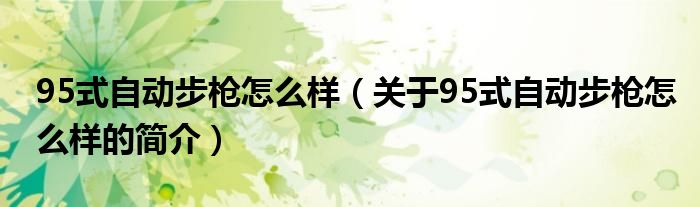 95式自动步枪怎么样（关于95式自动步枪怎么样的简介）