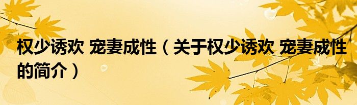 权少诱欢 宠妻成性（关于权少诱欢 宠妻成性的简介）
