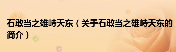 石敢当之雄峙天东（关于石敢当之雄峙天东的简介）