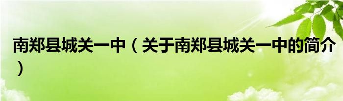 南郑县城关一中（关于南郑县城关一中的简介）