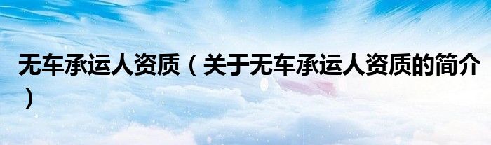 无车承运人资质（关于无车承运人资质的简介）